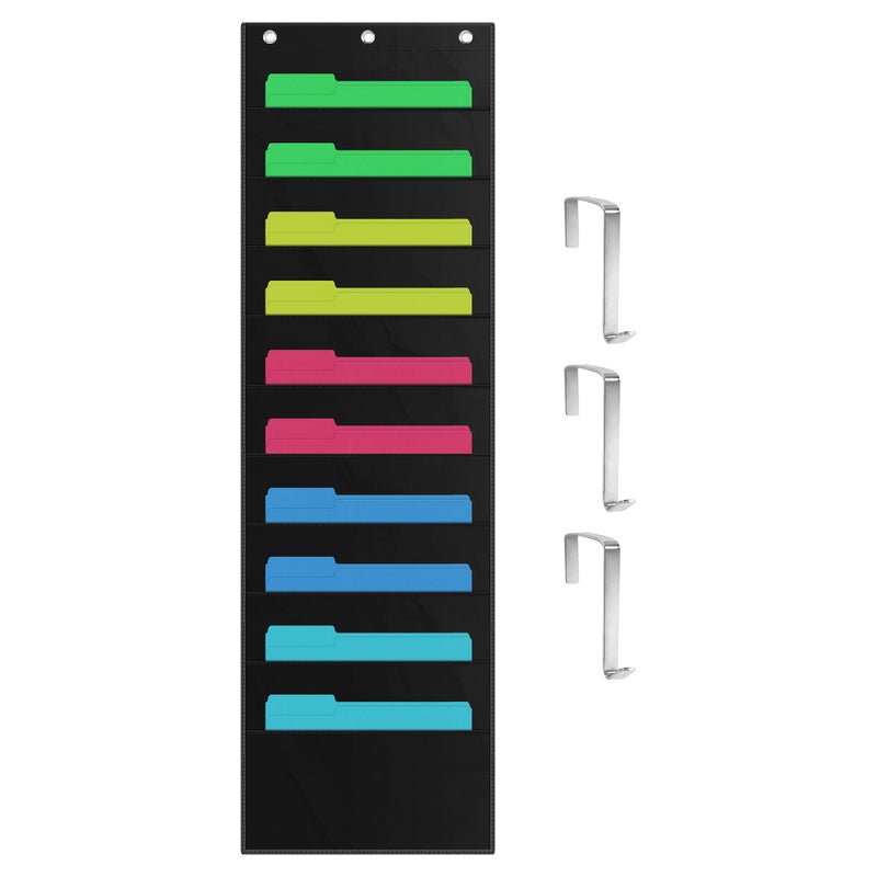 ZKOO 10 Pockets Hanging Wall File Organizer for A4 Size Paper/Legal/Letter Size Document, Sturdy Wall Mail Organizer Black Pocket Chart Great for Classroom, Office, Home Use with 3 Hangers - Image 1